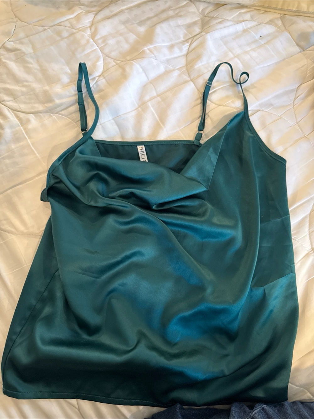 Y2k Silky Teal Cowl Neck Camisole Top Phicia Women Size S